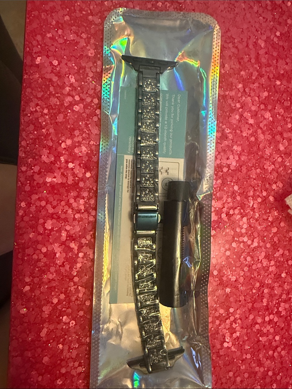 Rhinestone Accent Metal Apple Watch Band - Shiny Black 38-42